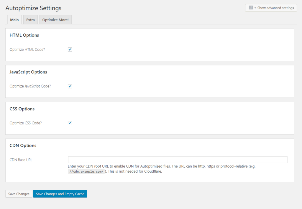 Autoptimize Settings