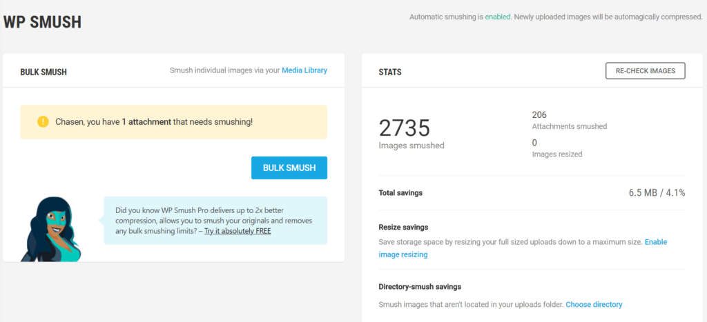 WP SMUSH Admin Panel